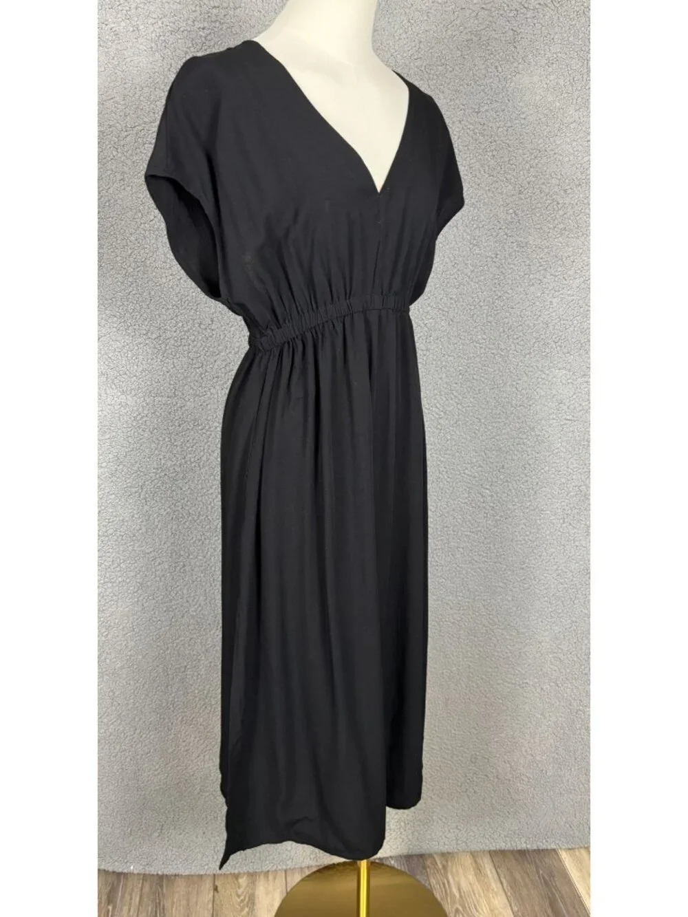 Cupshe Black Midi Dress / Cover Up V-Neck Elastic Waist Short Sleeve Small NWT's